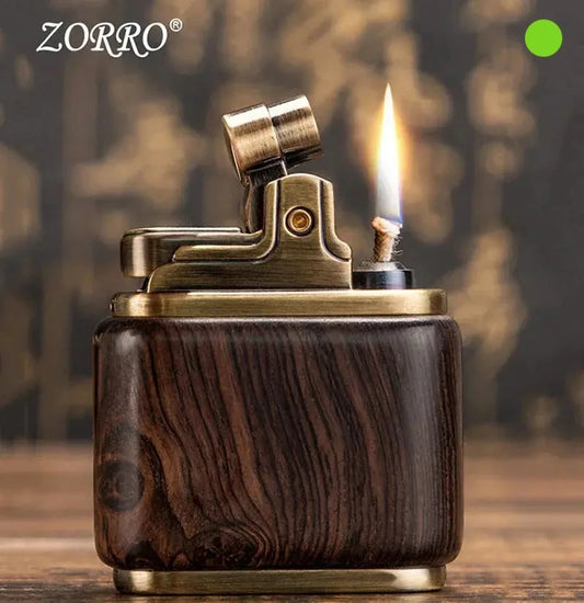 Zorro Pure Copper Kerosene Lighter. Handmade Wood Shell Press Ignition. Old Nostalgic Sandalwood Ebony Lighter Men Smoking Gift Cendrier art